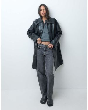 ASOS Leather Look Top Collar Button Front Car Coat - Blue