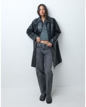 ASOS Top Met Leerlook, Kraag, Knoopsluiting Aan De Voorkant, Car Coat - Blauw