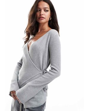 Pretty Lavish Wrap Knit Top - Grey