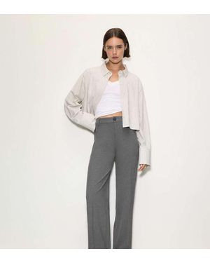 Pull&Bear Petite Smart High-Waist Straight-Leg Trousers - Grey