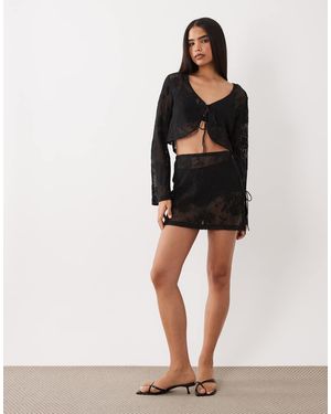 ASOS Sheer Crochet Lace Tie Side Beach Mini Skirt - Black