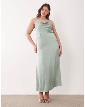 Vila Curve Satin Cowl Neck Cami Maxi Dress - Green