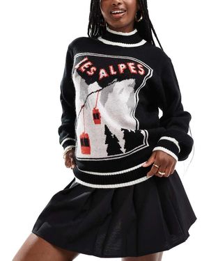 South Beach Funnel Neck Les Alpes Knit Jumper - Black