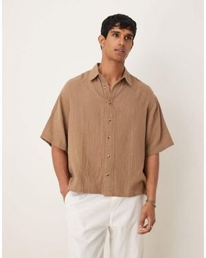 ASOS Normaal Overhemd Van Kaasdoek Met Textuur - Bruin