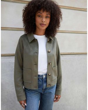 Threadbare Cropped Button Up Suedette Shacket - Green