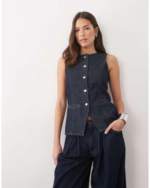 Threadbare Chaleco Vaquero Azul Añil Con Cuello Redondo De
