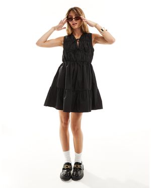 Y.A.S Yas Cotton Poplin Sleeveless Mini Dress With Ruching And Tie Front Detail L - Black