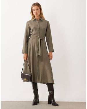 Mango Tie Waist Shirt Midi Dress - Natural