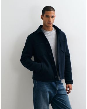 Threadbare Faux Wool Collared Jacket With Patch Pockets - Blue