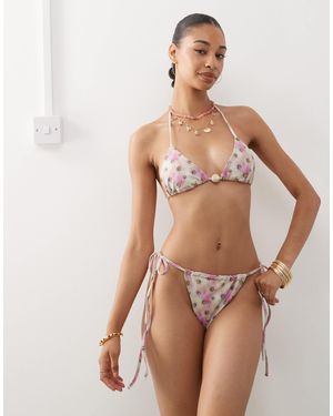 Collusion Abstract Print Tie Side Bikini Bottom - Natural