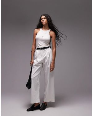 TOPSHOP Premium Double Pleat Straight Leg Tailored Pants - Gray