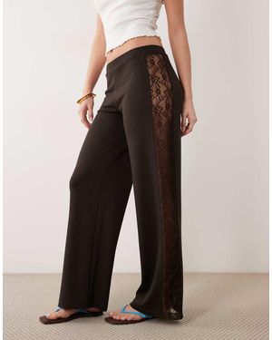 ASOS Wide Leg Trouser With Lace Panel - Brown