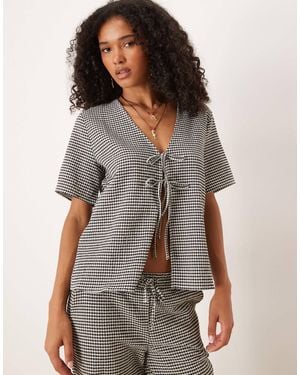 Jdy Tie Front Seersucker Top Co-ord - Gray