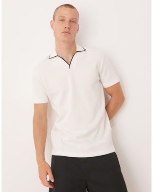 SELECTED Homme Split Neck Polo Shirt - White