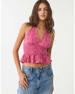 Stradivarius – besticktes neckholder-oberteil - Rot