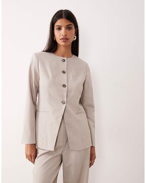 Y.A.S Premium Collarless Fitted Blazer Co-ord - Natural