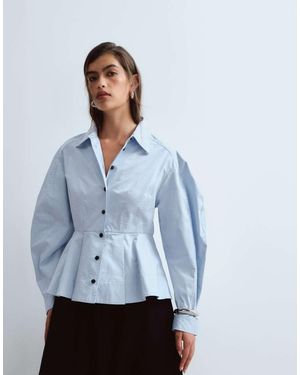 ARRANGE Gestructureerd Overhemd Met Kraag En Peplum Met Contrasterende Knopen - Blauw