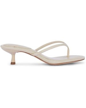 SEQWL Thong Mule Kitten Heel Sandals With Minimalist Straps - White