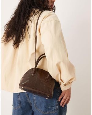 ASOS Oversized Croc Grab Bowler Bag With Detachable Crossbody Strap - Brown