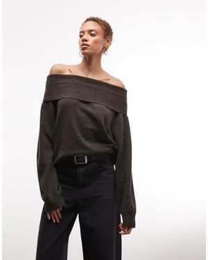 Weekday Slouchy Off Shoulder Bardot Sweater - Black