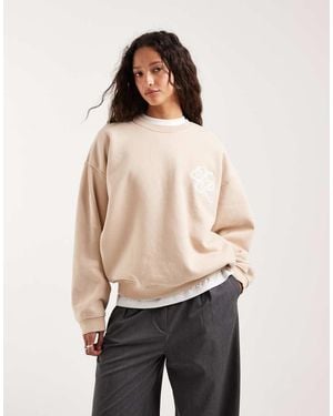 4th & Reckless Cotton Embroidered Logo Crew Neck Sweatshirt - Natural