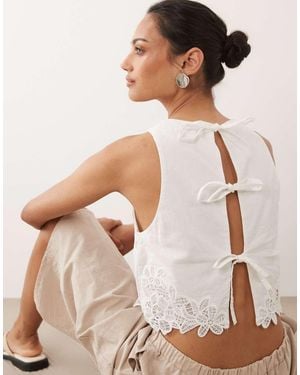 Mango Sleeveless Crop Top With Embroidered Detail Trim - Natural