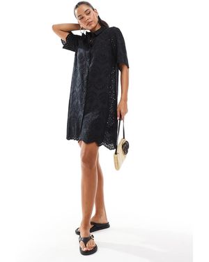 ONLY Mini Jurk Met Ajourgebreide Details - Blauw