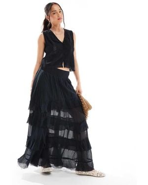 Bershka Tiered Maxi Skirt - Black