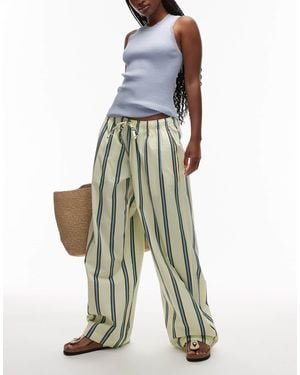 TOPSHOP Pantalon ample à enfiler en lin rayé - Blanc