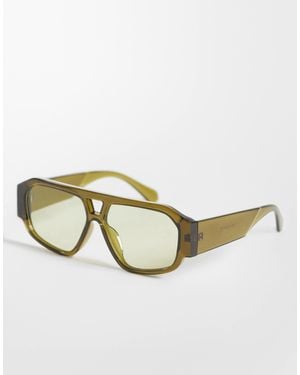 Kaiia Exclusive Chunky Rectangle Aviator Sunglasses - Natural