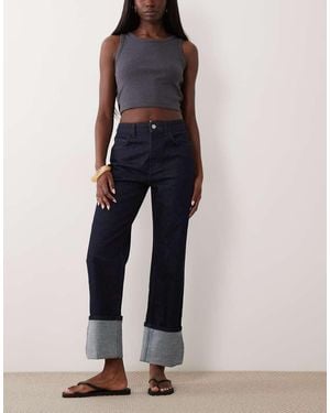 ASOS Crop Jeans With Turn Up Hem - Blue