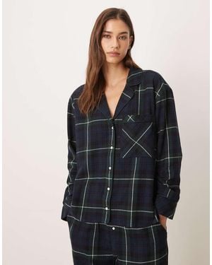 Abercrombie & Fitch Flannel Long Sleeve Pyjama Shirt Co-ord - Black