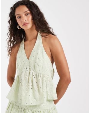 Vero Moda Cotton Broderie Halter Neck Top Co-ord - White