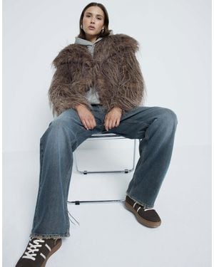 River Island shaggy Faux Fur Coat - Blue