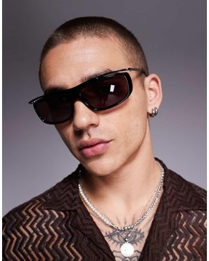 ASOS Gafas De Sol Negras Y Plateadas Con Montura Envolvente Y Lentes Burdeos De - Negro