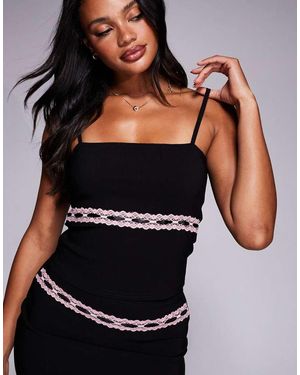 Public Desire Lace Trim Cami Top Co Ord - Black