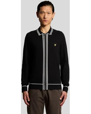 Lyle & Scott Mid Knits Tipped Knitted Zip Through Jacket - Black