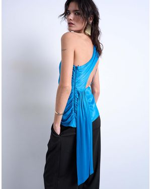 TOPSHOP One Shoulder Top With Drape Back - Blue