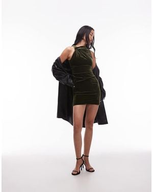 & Other Stories Velvet Mini Dress With Ruche Asymmetric Neck - Black