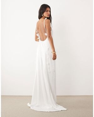 JW PEI Bridal Floral Drape Detail Satin Low Back Maxi Dress Co-Ord - White