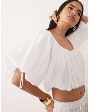 ASOS Puff Sleeve Cropped Cotton Top - White