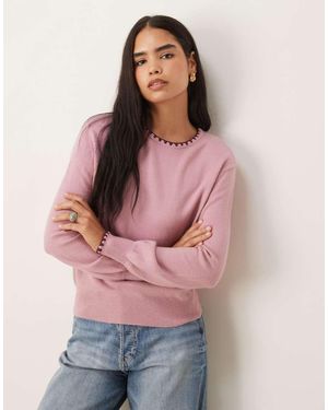 Threadbare Crew Neck Jumper With Contrast Blanket Stitching - Pink