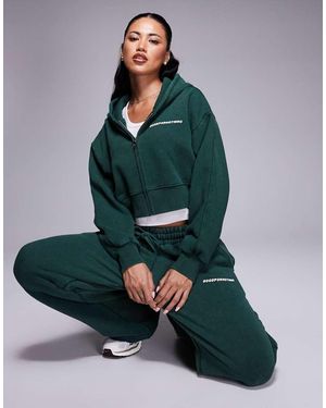 Good For Nothing Vintage Wash Cropped Zip Through Hoodie - Green