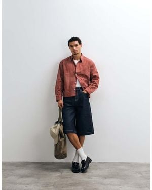 ASOS Boxy Oversized Micro Check Shirt - White