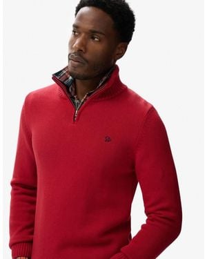 Superdry Cotton Half Zip Knit Jumper - Red