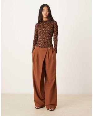 ASOS Tailored Asymmetric Wrap Wide Leg Pants With Buckle Detail - Brown