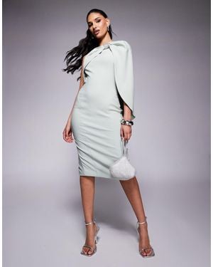 Lavish Alice One Shoulder Embellished Bow Cape Midi Dress - Multicolor