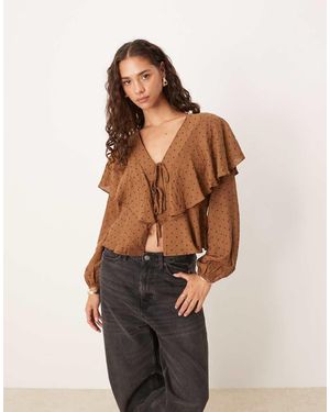 Brave Soul Long Sleeve Top With Frill Detail - Brown