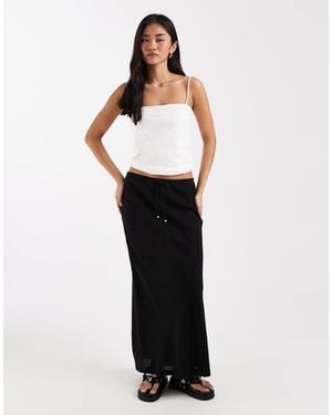 New Look Falda Midi Marrón De Corte Al Bies De Mezcla De Lino De - Blanco