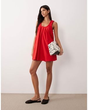 ASOS Poplin Scoop Ruched Neck Mini Sundress - Red